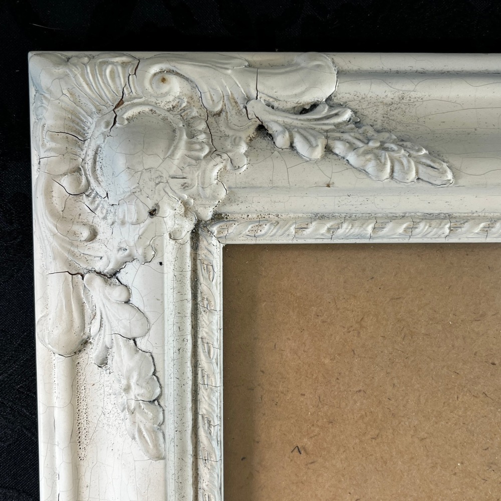 Vtg Picture Frame Ornate White Crackle 14.5x17.5" Shabby Chic Wall Decor Baroque - Picture 6 of 9